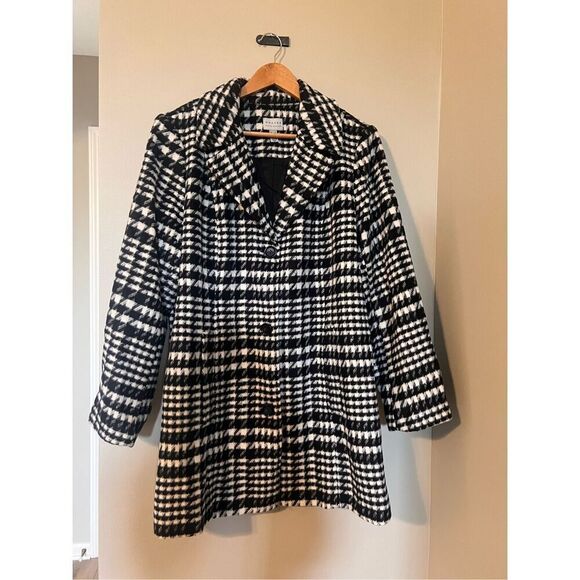 Susan Graver 1X Houndstooth Plaid Longline Peacoat Black White Academia Prep - Picture 5 of 16